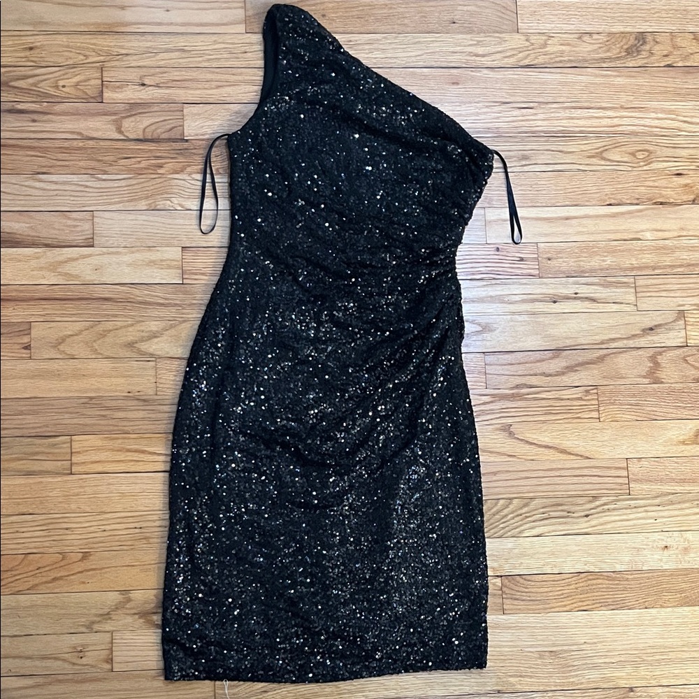 Ralph Lauren Black Sequin One-Shoulder Dress